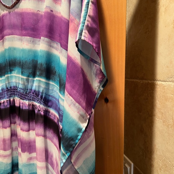 18/20 EUC Lane Bryant Colorful Striped Kaftan Top Butterfly Sleeves Beaded Neck - Picture 4 of 6